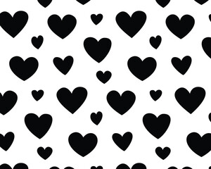 Black hearts pattern. Vector flat illustration