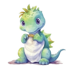 dinosaur  cute watercolors stretching illustration on white background
