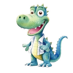 crocodile standing  cute watercolors illustration on white background