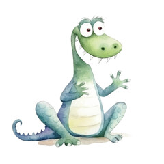 crocodile standing  cute watercolors illustration on white background