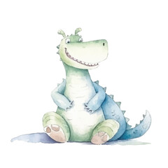 crocodile standing  cute watercolors illustration on white background
