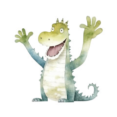 crocodile waving hand cute watercolors illustration on white background