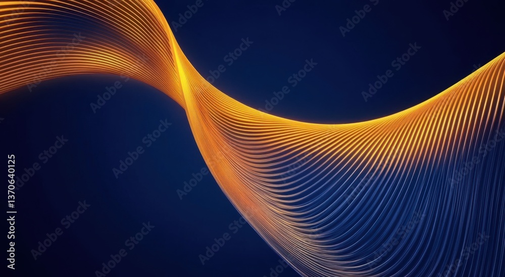 Poster abstract background with golden lines on a blue backdrop, simple shapes, elegant curves, a gradient 