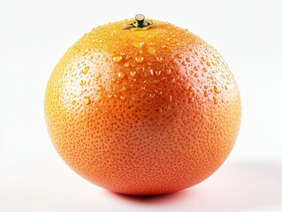 Fresh Grapefruit Close-up with Water Droplets on White Background