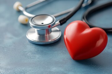 Stethoscope and Red Heart on Blue Background for Medical and Health Themes