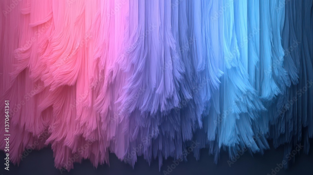 Poster Abstract textured background with gradient pink purple and blue colors with feathery or fringed shapes creating a dynamic and colorful visual effect