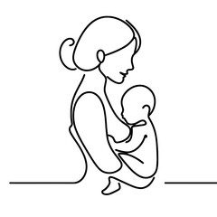 Mother holding child in minimalist line style
