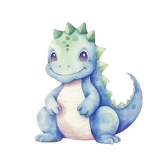 dinosaur stretching cute watercolors illustration on white background