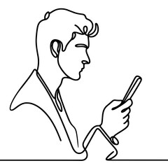 Man using smartphone in line art style