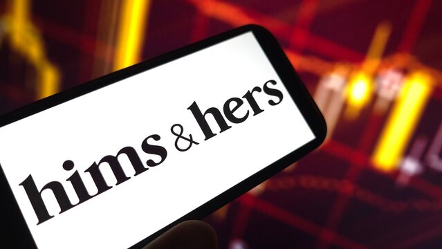 Konskie, Poland - March 27, 2025: Hims and Hers Health company logo displayed on mobile phone
