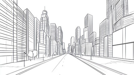 Obraz premium Cityscape architectural sketch. Urban street, buildings, drawing, perspective. Useful for architecture presentations or design inspiration