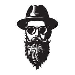 Trendy Hipster Silhouette Vector Illustration with Beard and Hat Design
