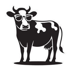 Vector Cow with Sunglasses Illustration Cool Silhouette Farm Animal Design