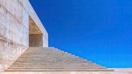 Fototapeta premium Architectural marvel: Concrete Staircase Ascending Against a Vivid Blue Sky