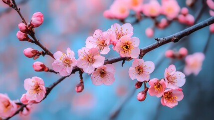 Obraz premium Delicate Pink Blossom Branch Spring Flowers in Full Bloom Nature