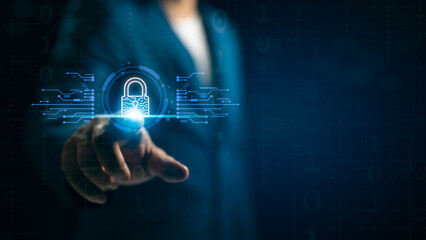 Secure access to user's personal information, secure Internet access, cybersecurity, information security and encryption. Cybersecurity internet networking and data privacy concepts.