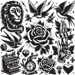 Vintage Tattoo Style Vector Bundle | Traditional Flash Art SVG Pack