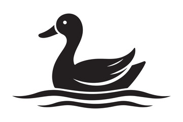Simple silhouette illustration of a duck swimming in the water