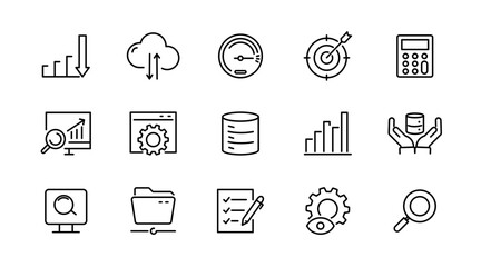 Fototapeta premium Data analysis thin line icon set. Information technology, data, business, analytics, statistics, infographic, data analysis, infographics, optimization and, datafication outline icon collection.