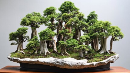 Fototapeta premium Dense bonsai forest on a rock base