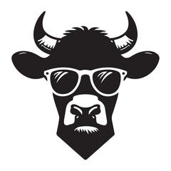 Cool Cow Silhouette Wearing Sunglasses Vector for Fun Art Designs