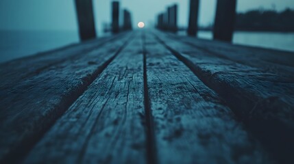 Moody Wooden Dock at Dusk Ocean View
