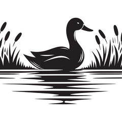 Duck Silhouette Vector Graphic Calm Water Pond and Nature Illustration