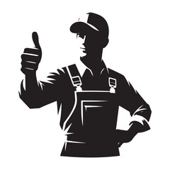 Silhouette of happy worker handyman giving thumbs up vector image