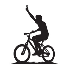 Silhouette Cyclist Raising Hand Victory Bike Rider Vector Illustration