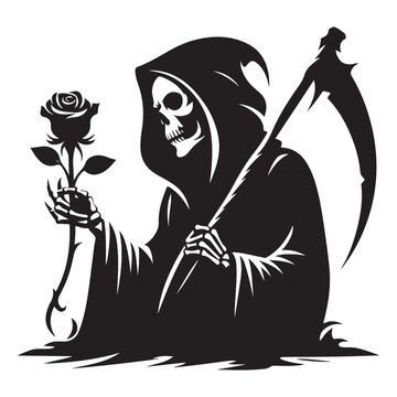 recommend clip art: Silhouette Grim Reaper Holding Rose Death Skeleton Vector Illustration Art