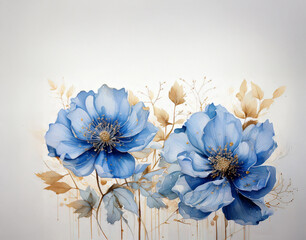 수채화 스타일의 푸른 꽃 일러스트