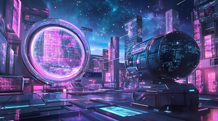 Futuristic Space Observatory Featuring Advanced Telescopes and Immersive Digital Star Maps