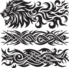 Fototapeta premium Tattoo Style Vector Bundle | Vintage Skull, Roses, Dragons, and Wild Animals Illustrations