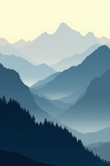 Fototapeta premium watercolor mountains in the fog