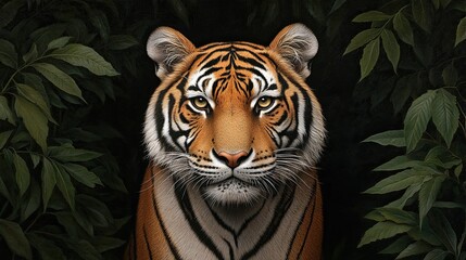 Fototapeta premium Majestic Tiger in Lush Foliage: A Captivating Portrait