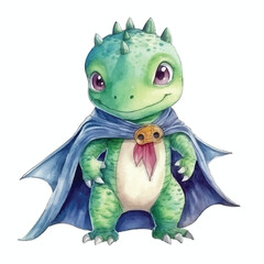 dinosaur super herodinosaur super hero cute watercolors illustration on white background