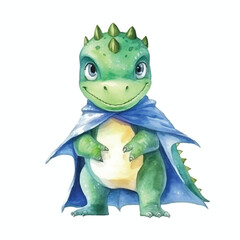 Obraz premium dinosaur super herodinosaur super hero cute watercolors illustration on white background