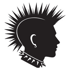 Punk Rock Mohawk Hairstyle Silhouette with Spiked Collar Illustration
