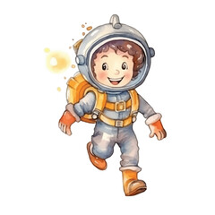 diver excited cartoon cute watercolors illustration on white background