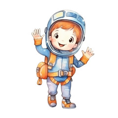 diver excited cartoon cute watercolors illustration on white background