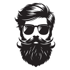 Bearded Man with Glasses Stylish Mustache Vector Creative Illustration