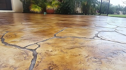 Stamped Concrete Patio Design Brown Stone Texture