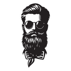Hipster Man With Beard and Bowtie Illustration Vector Art Style