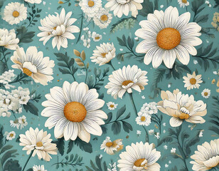 부드러운 색감의 손으로 그린 데이지 패턴 플로럴 디자인