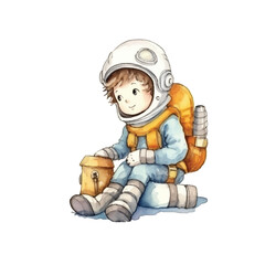 diver sitting cartoon cute watercolors illustration on white background