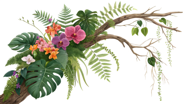 real tropical vibes plant bush floral arrangement. png background 