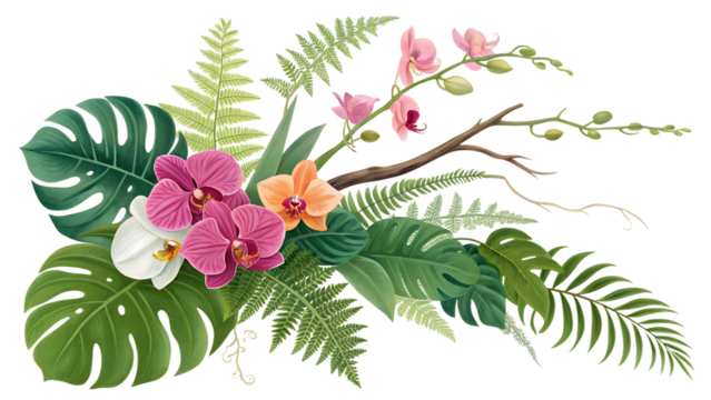 real tropical vibes plant bush floral arrangement. png background 