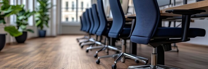 Fototapeta premium Modern office conference room with ergonomic chairs, professional work environment, corporate design, business meeting space, productivity hub