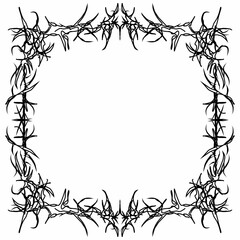 Gothic frame, Neo tribal Sketch border, dark futuristic vector design element. Freehand style ornament, decoration y2k aesthetic square