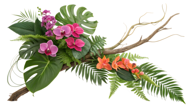 real tropical vibes plant bush floral arrangement. png background 